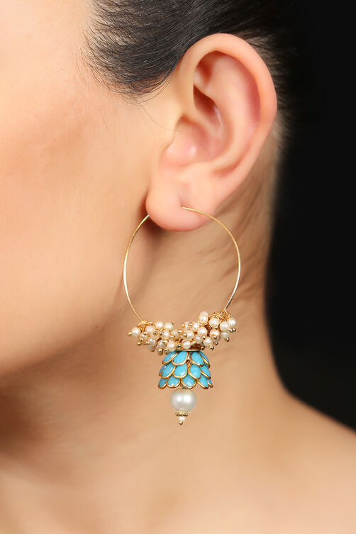 Turquoise Pachchi And Pearls Earrings image number 0