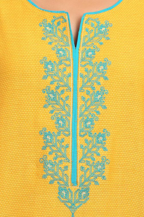 Mustard Straight Cotton Kurta image number 4