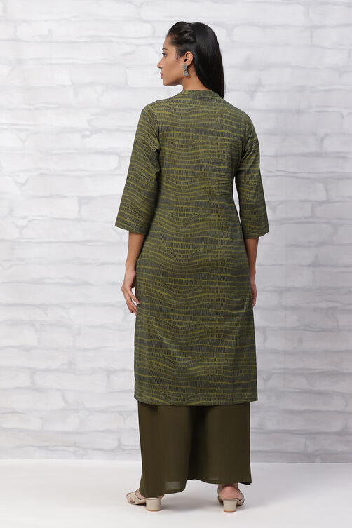 Olive Green Cambric Cotton Straight Kurta image number 4
