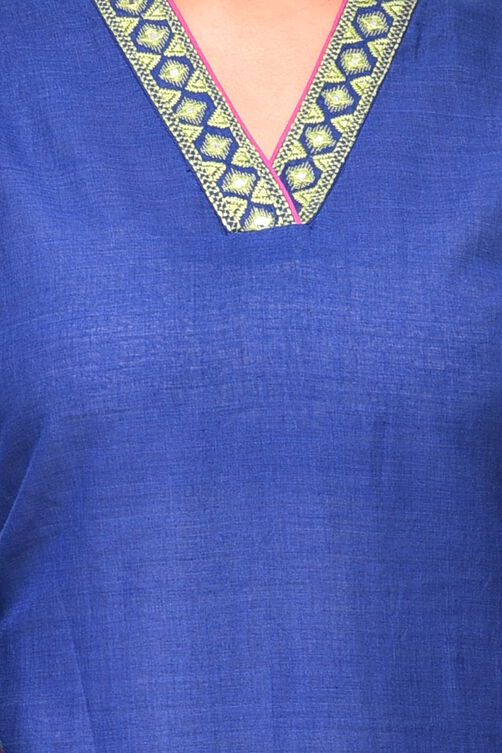 Blue Straight Cotton Kurta image number 4