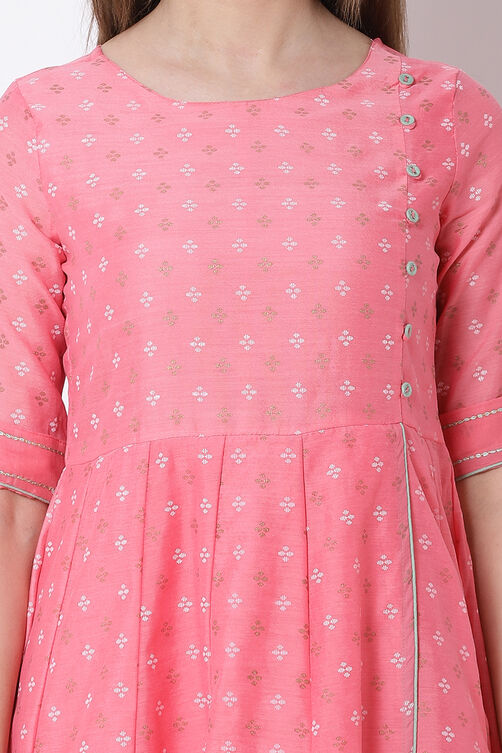 Pink Art Silk Kalidar Dress image number 1