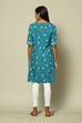 Teal Blue LIVA Straight Printed Kurta image number 4