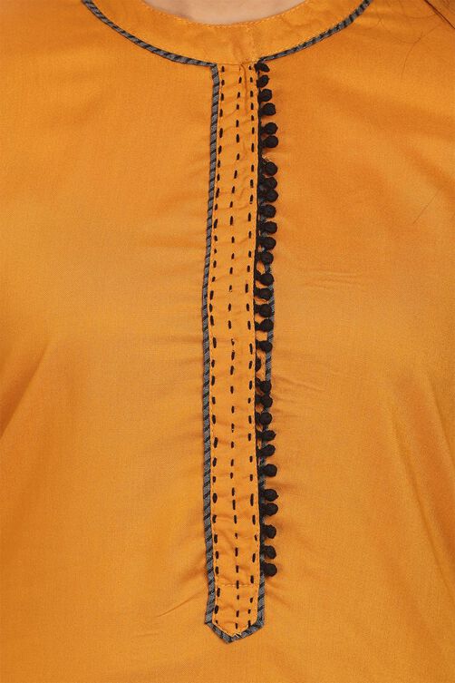 Mustard Straight Cotton Kurta image number 4