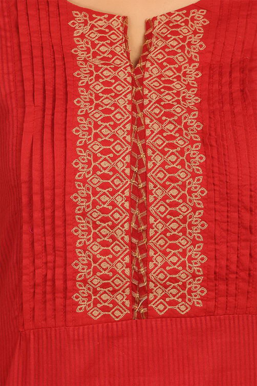 Red Straight Cotton Kurta image number 4