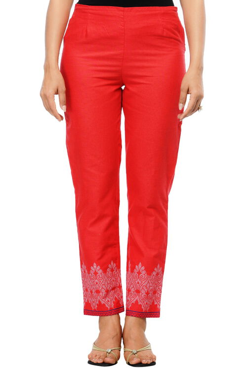 Red Cotton Straight Pants image number 0