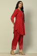 Red Viscose Blend Flared Printed Kurta Salwar Suit Set image number 5