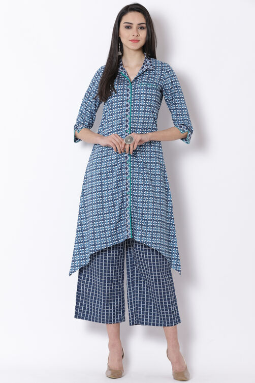 Indigo Cotton A-Line Kurta image number 0