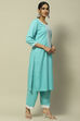 Lime Green Embroidered Straight Kurta image number 5