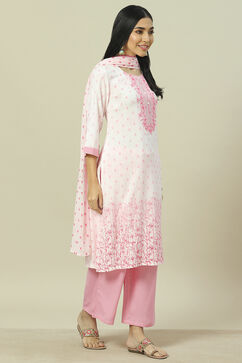 Pink LIVA Woven Straight Kurta Suit Set image number 6