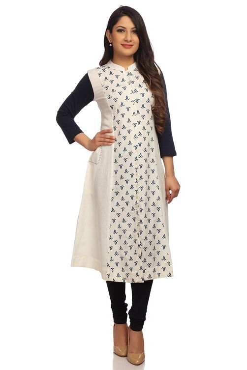 Off White A-Line Cotton Kurta image number 0