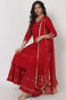 Maroon Viscose And Cotton Straight Suit Set image number 0