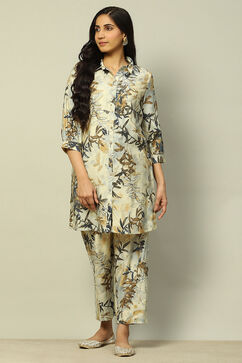 Off White Viscose Blend Straight Printed Kurta Salwar Suit Set image number 0