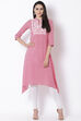 Pink Cotton A-Line Kurta image number 2