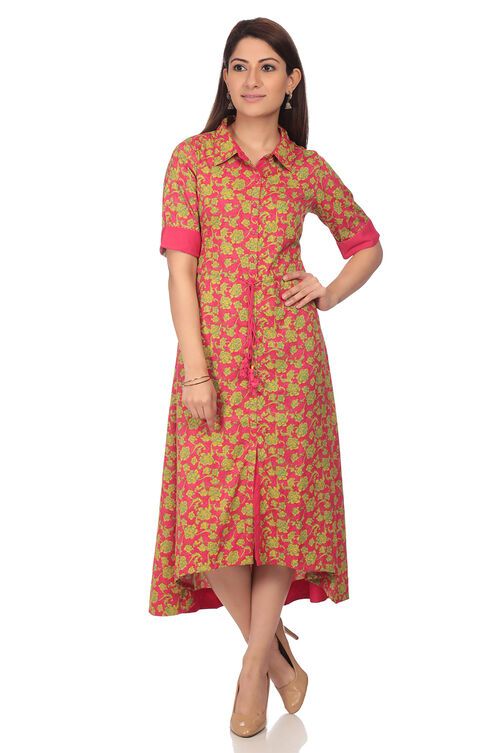 Pink Asymmetric Poly Cotton Dress image number 0