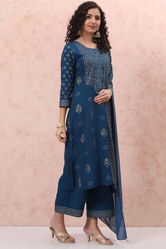 Blue LIVA Bandhani Suit Set image number 6