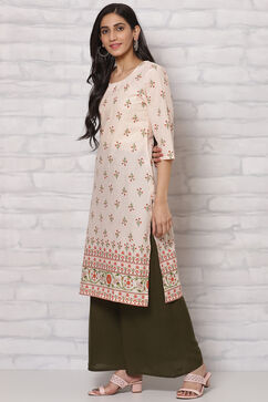 Off White Cotton Straight Kurta image number 2