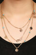 Golden Multi Layered Necklace With Charms And Beads image number 2