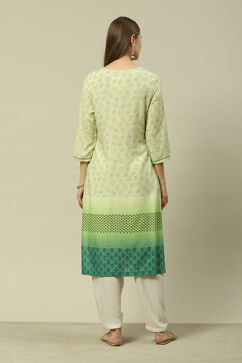 Green LIVA Straight Printed Kurta image number 3