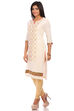 Off White Cotton A-Line Kurta image number 2