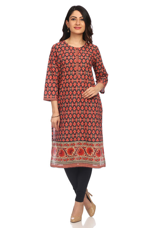 Red Straight Cambric Cotton Kurta image number 0