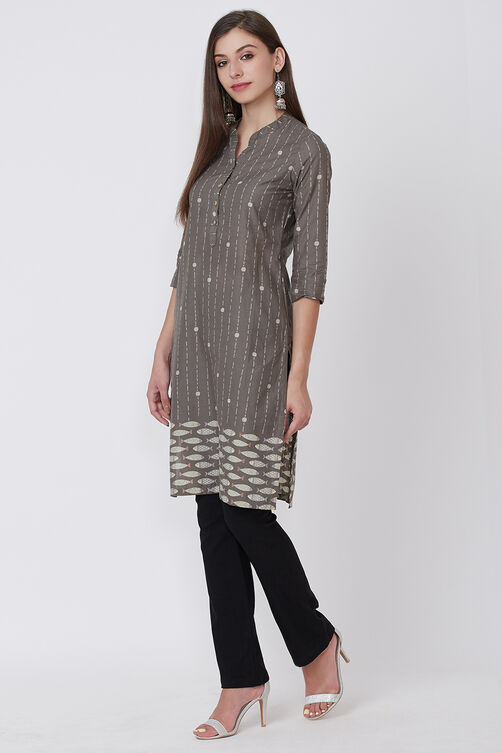 Olive Green Cotton And Cambric Straight Kurta image number 3