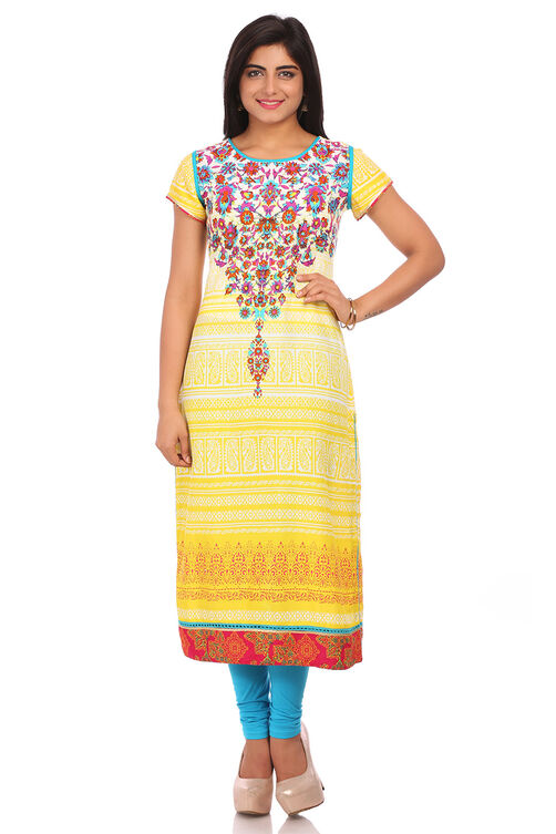 Yellow Cotton Straight Kurta image number 0