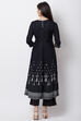 Black Viscose Rayon Kalidar Kurta image number 4