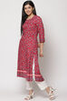 Red LIVA Straight Kurta image number 3