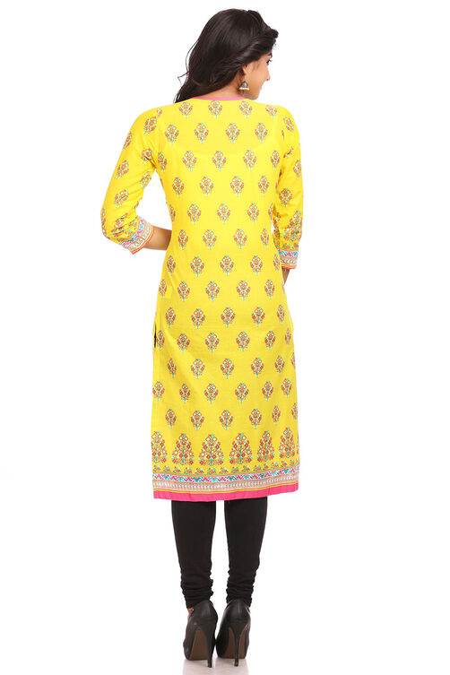 Yellow Straight Cotton Kurta image number 1