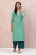 Green Cambric Cotton Straight Kurta image number 2