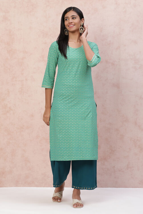 Green Cambric Cotton Straight Kurta image number 2