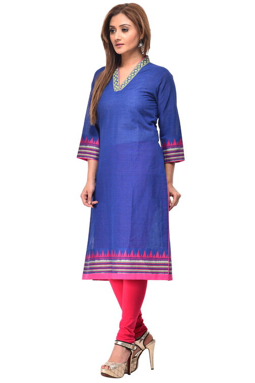 Blue Straight Cotton Kurta image number 1