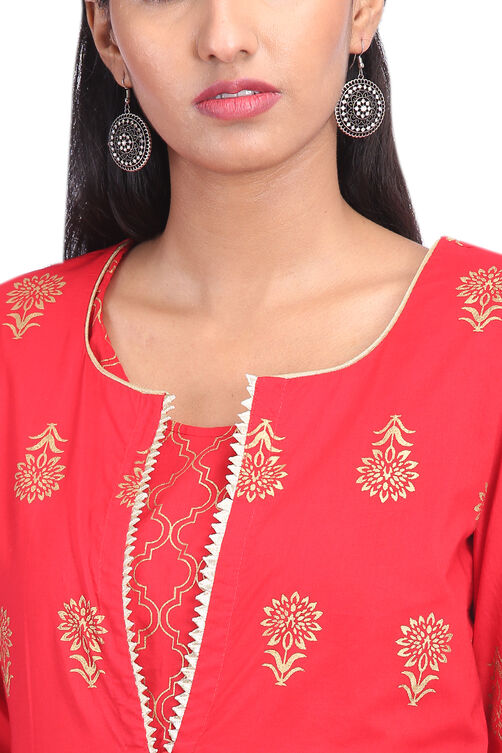Red Front Open Cambric Cotton Kurta image number 1