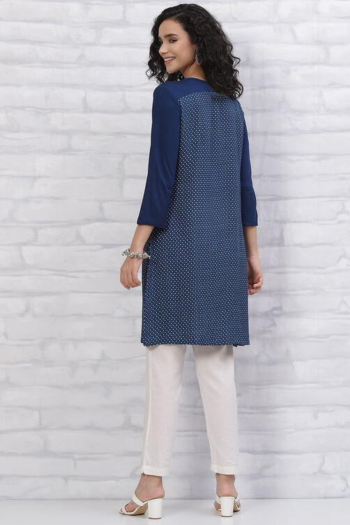 Indigo LIVA Straight Cut Out Kurta image number 4