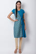 Turquoise Poly Cotton A Line Dress image number 2