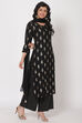 Black Viscose And Rayon Straight Suit Set image number 3