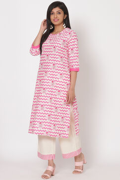 Pink Cotton Straight Kurta image number 0