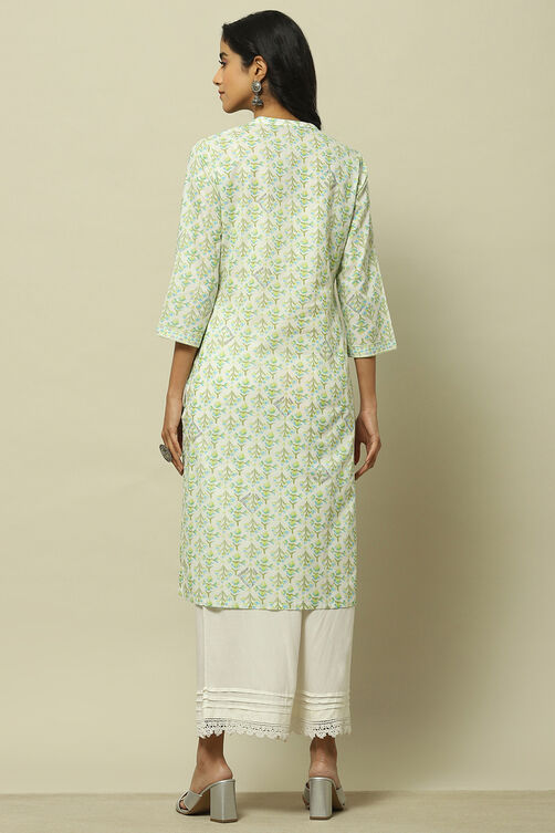 White & Yellow Cambric Printed Straight Kurta image number 3