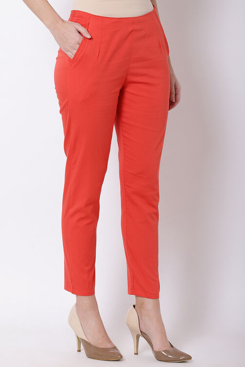 Orange Poly Lycra Slim Pants image number 3