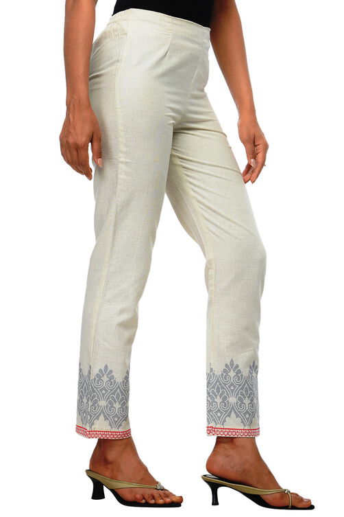 Beige Cotton Straight Pants image number 1