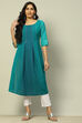 Blue Cotton Printed Flared Kurta image number 0