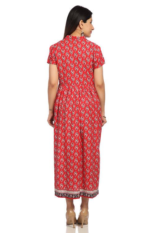 Red Flared Viscose Dress image number 4