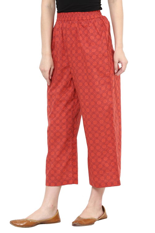 Red Cotton Slim Pants image number 3