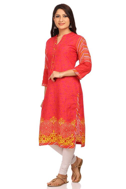 Red Straight Cotton Kurta image number 2