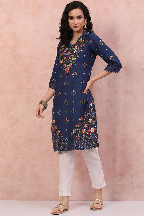 Pink Art Silk Floral Kurta image number 2