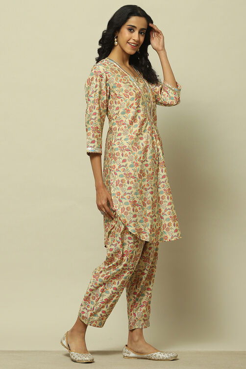 Ecru Viscose Blend Floral Printed Straight Co-ord Set image number 5