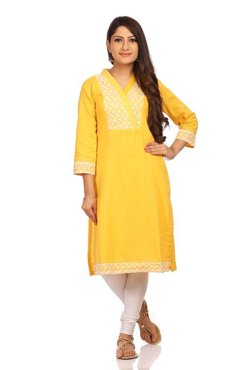 Lemon Straight Cotton Kurta image number 0