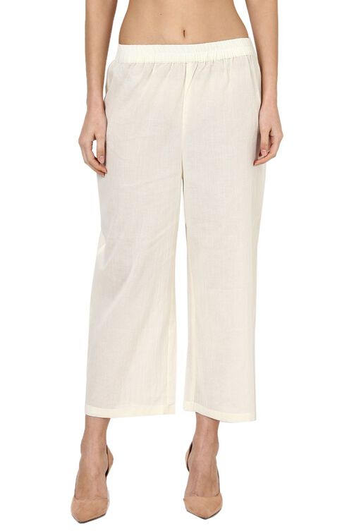 Off White Viscose Rayon Culottes image number 0