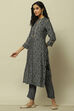 Navy Blue Viscose Printed Straight Kurta Set image number 3