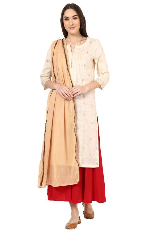 Off White Poly Chanderi Stole image number 0